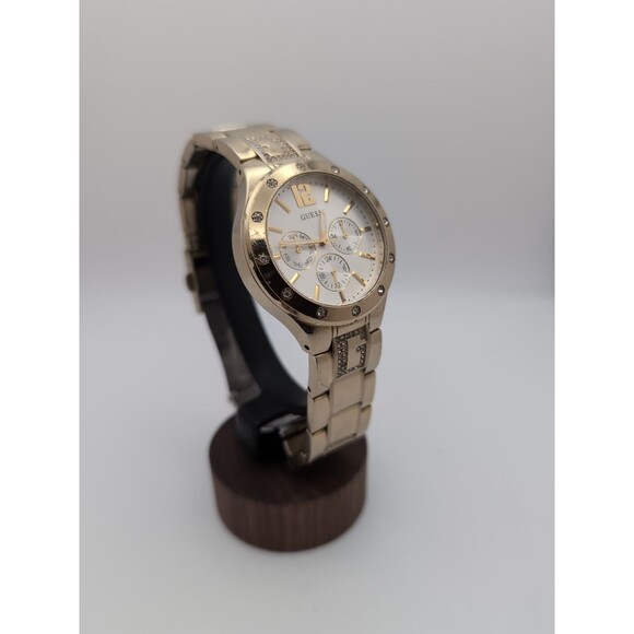 GUESS Women's U15078L1 Quartz Analog Chrono Dress Watch. Good Tone w Crystal "G" - Picture 3 of 9